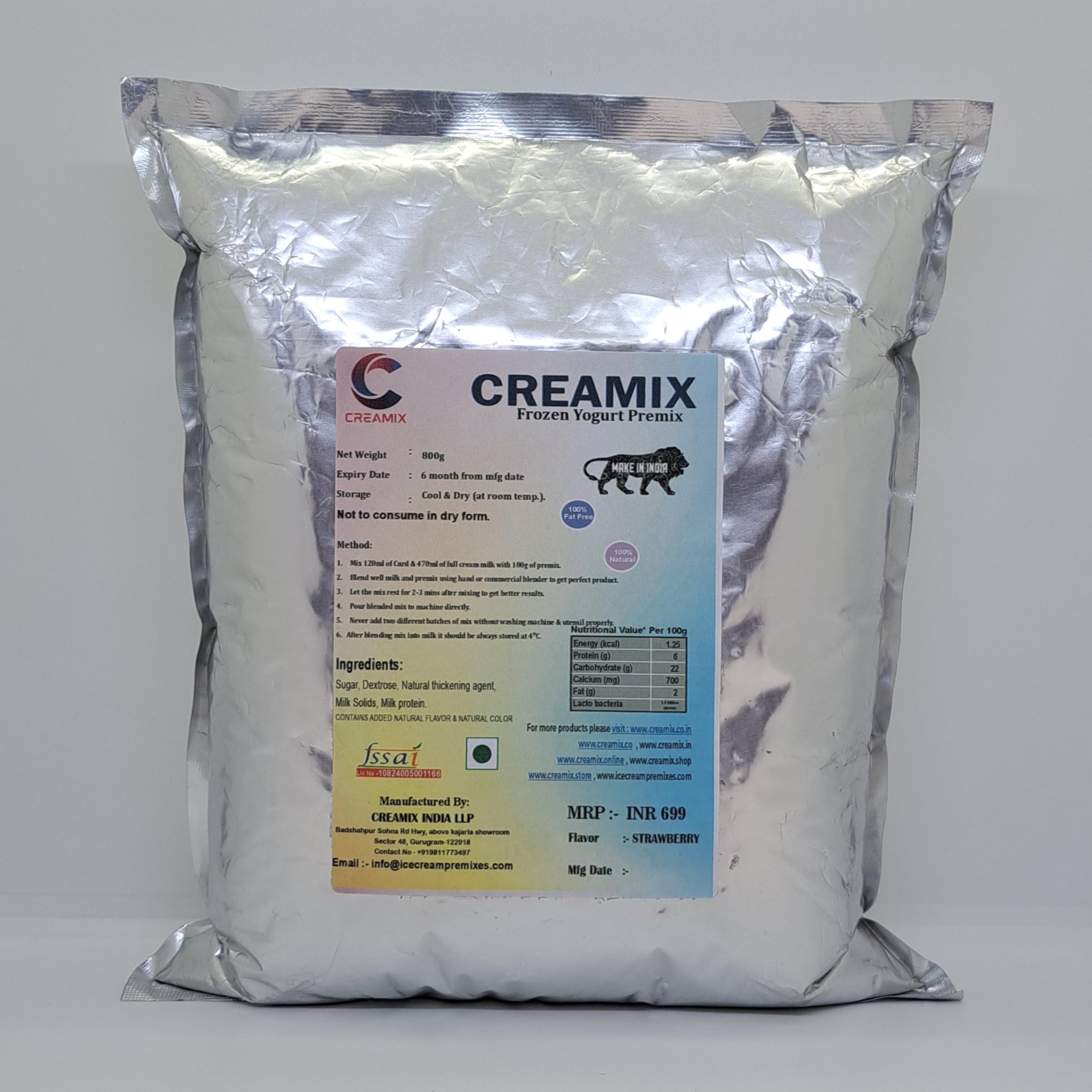 Creamix Frozen Yogurt Strawberry - 800g | Ice Cream Mix Powder | Deliciously Creamy Frozen Yogurt Mixed Berries powder – A Chill Treat Bursting with Flavor, Eggless & Gluten Free.