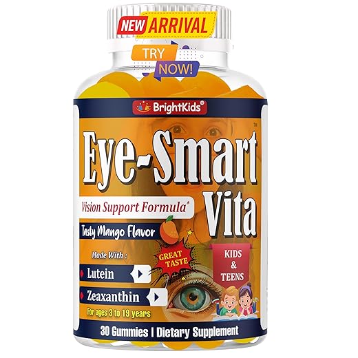 BrightKids Eye Smart-Vita Lutein & Zeaxanthin Gummies for Kids - Delicious Eye Vitamins with Lutein - Eye Care Products - Vision Support Supplement - Eye Health Gummies with Zeaxanthin - 30 Gummy