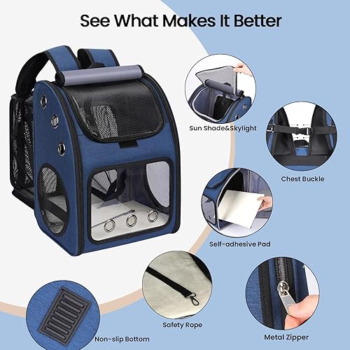 Miniatura 3 de Mochila expandible para gatos, perros y animales pequeños, transportador portátil de viaje para mascotas, diseño súper ventilado, aprobado por