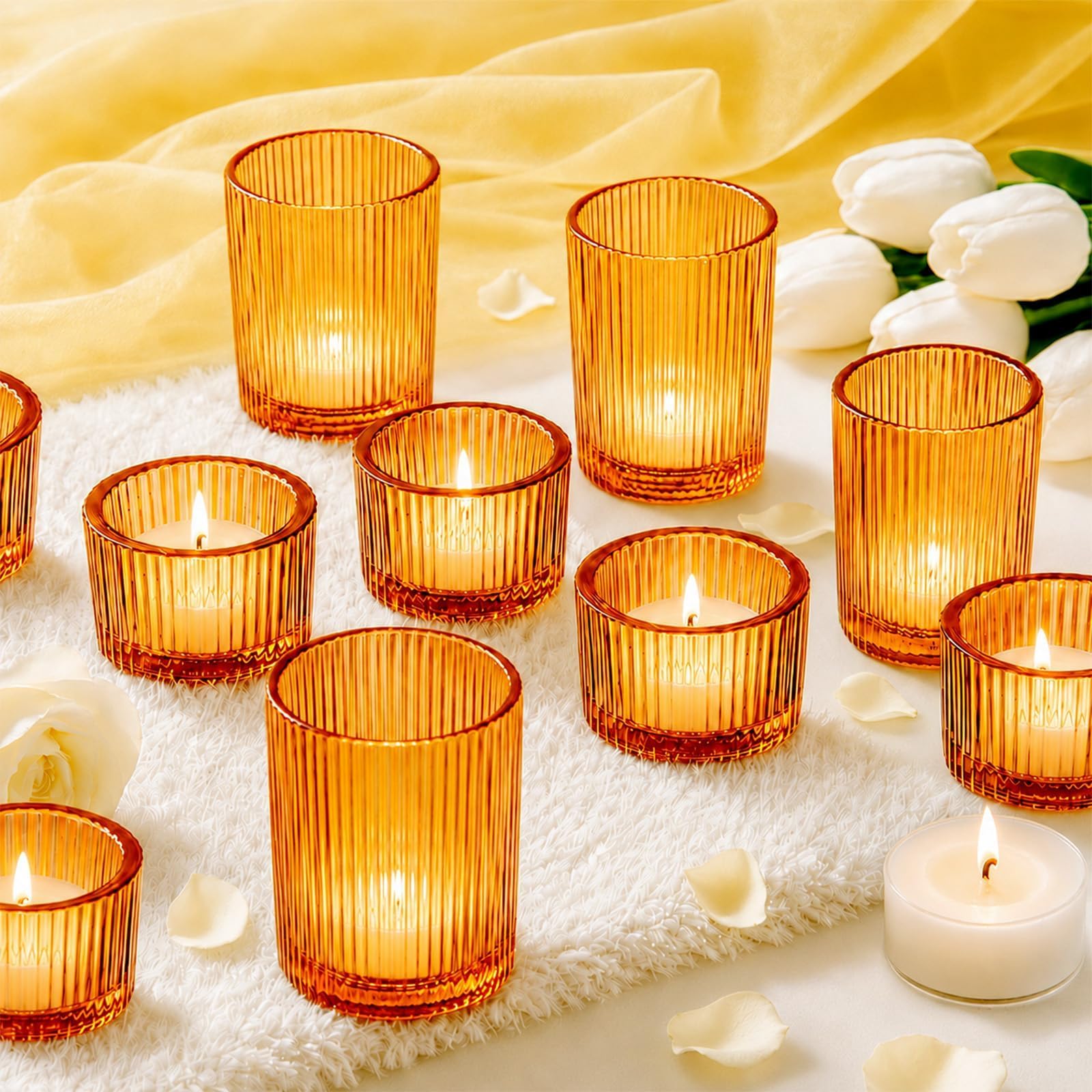 12 PCS Glass Tea Light Candle Holders 2 Size Bulk Gold Tea Light Holders