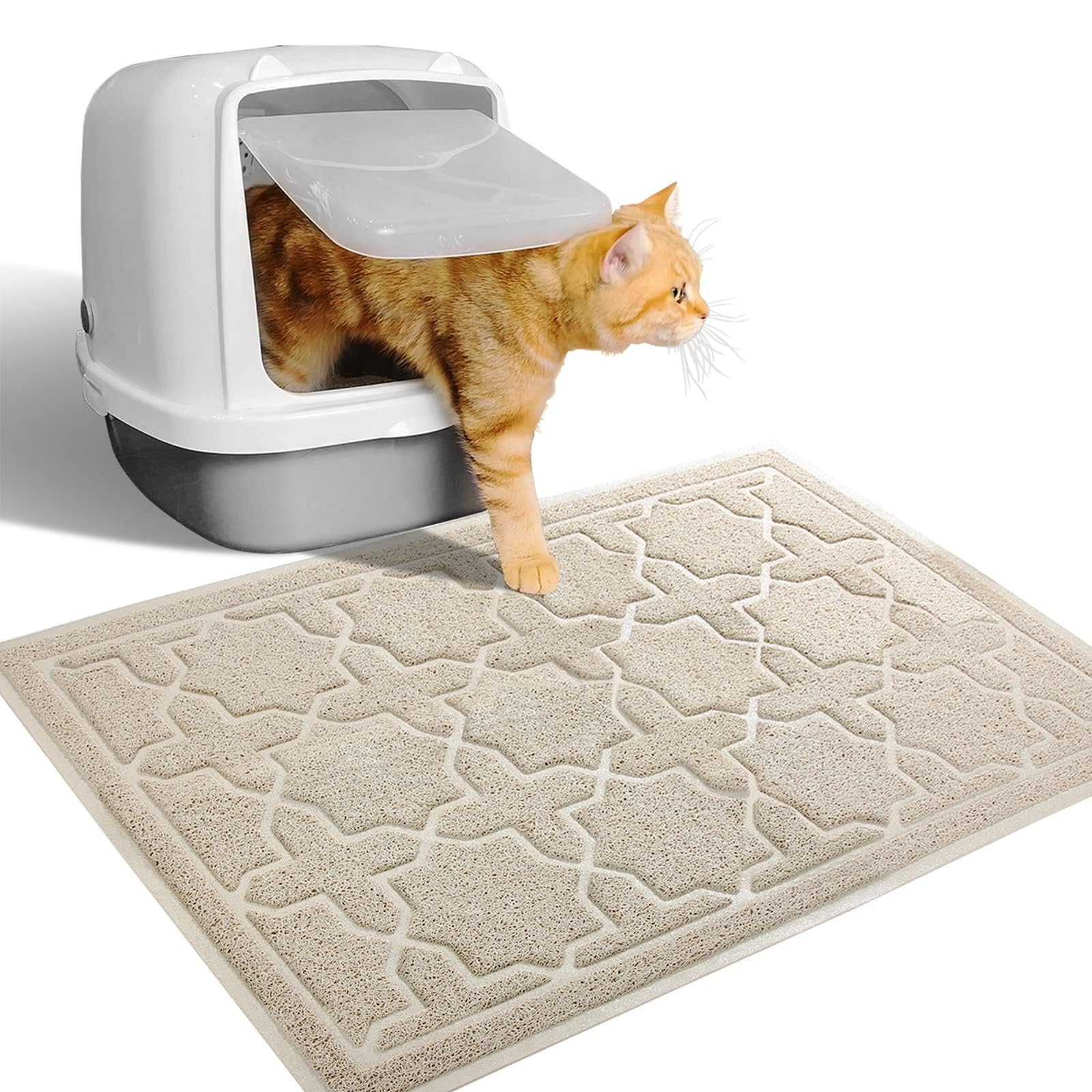 Yimobra Cat Litter Mat, 24"x20" Litter Mat with Litter Lock Mesh, Soft Cat Litter Mat Litter Trapping Mat, Easy to Clean, Non-Slip, Water Resistant, Litter Free Floors, Beige