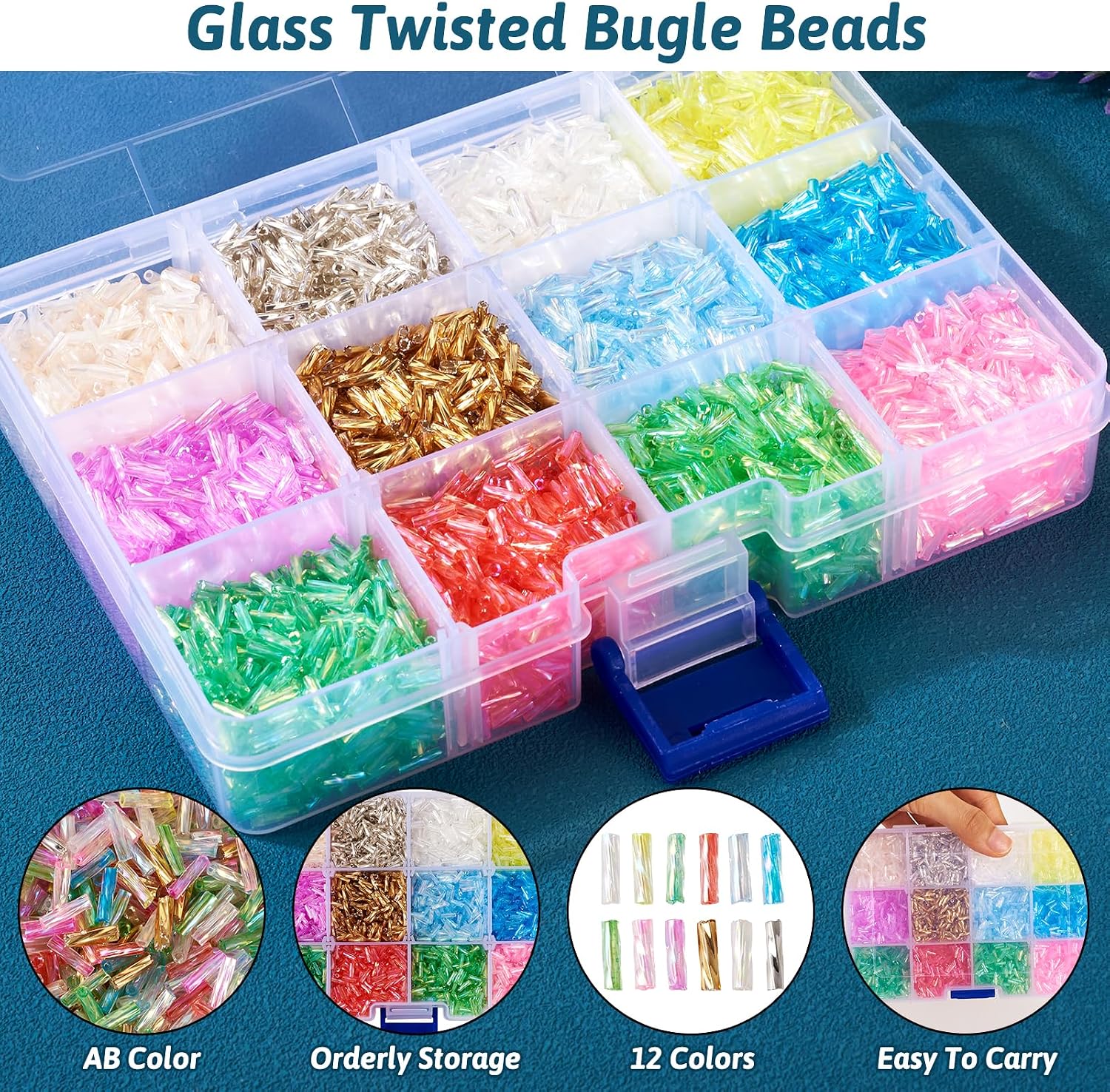 Craftdady 9000Pcs Glass Bugle Beads 12 Colors Twist Glass Seed Beads Bulk Tiny Loose Tube Beads for Bracelets Earring Jewelry Making Supplies