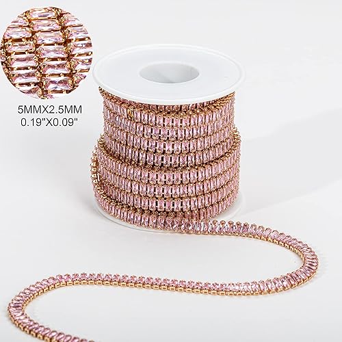 Miniatura 2 de KAOYOO 1 yarda de diamantes de imitación rectangulares de circón con cadena para manualidades de costura, decoración de bricolaje (cristal rosa)
