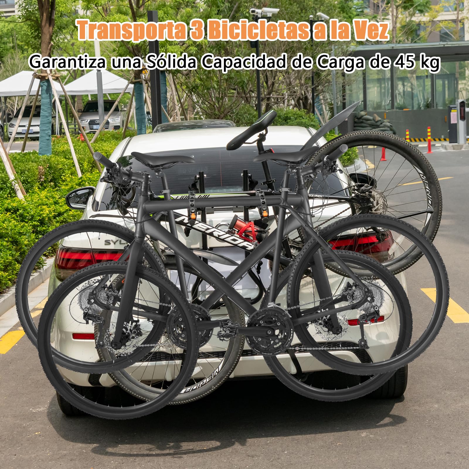 COSTWAY Portabicicletas para Maletero de 3 Bicicletas, Portabicicletas Plegable con Longitud, Altura y Ángulo Ajustables, Estante de Bicicleta Compatible con Sedán Hatchbacks Minivans SUV