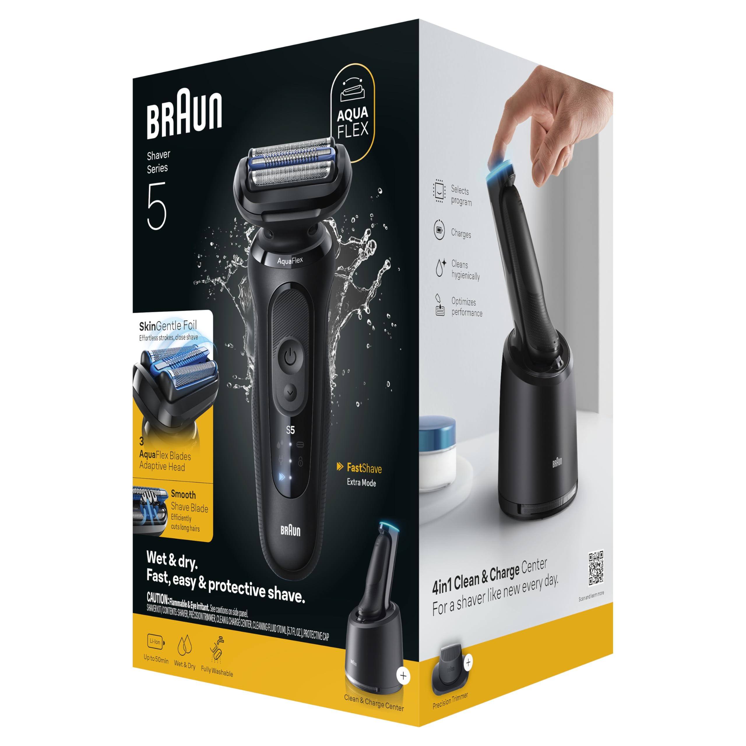 Braun Electric Razor for Men Series 5, Beard Shaver, Electric Shaver, Precision Trimmer, 4-in-1 Clean & Charge Center, S5 5160cc