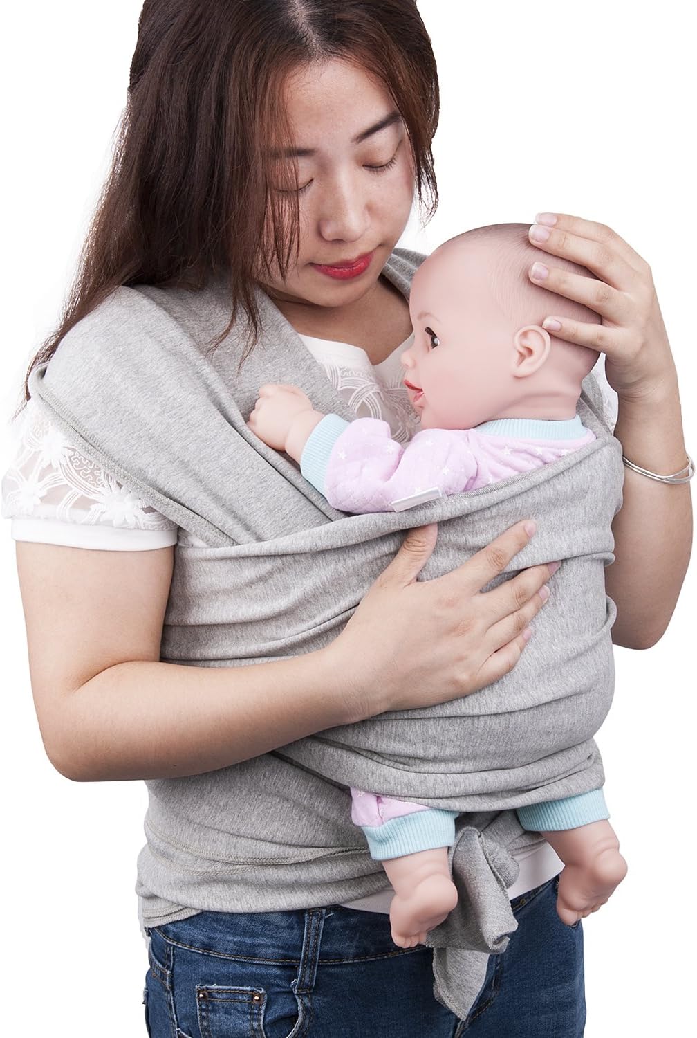 Baby Wrap Carrier，GloEra Cotton Sling Baby Wrap for Infants & Toddlersup to 35 lbs/16kg Adjustable Breastfeeding Cover Soft and Comfortable (Grey)