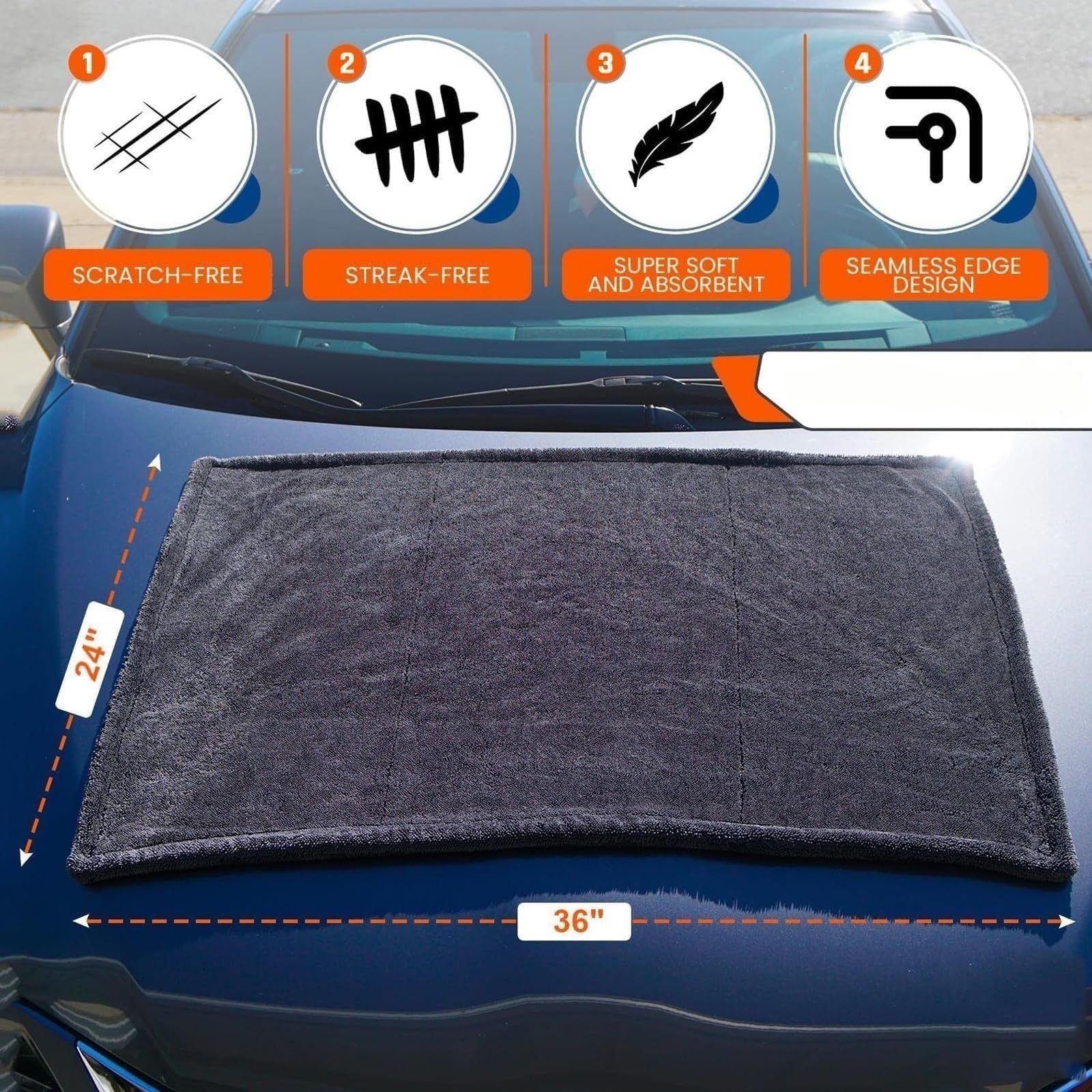 Toalla de secado de bucle trenzado, toallas de secado de microfibra for coches, paño de microfibra sin rayas, toalla de secado de coche extra grande ultra absorbente for coches(1pcs,60*90cm)