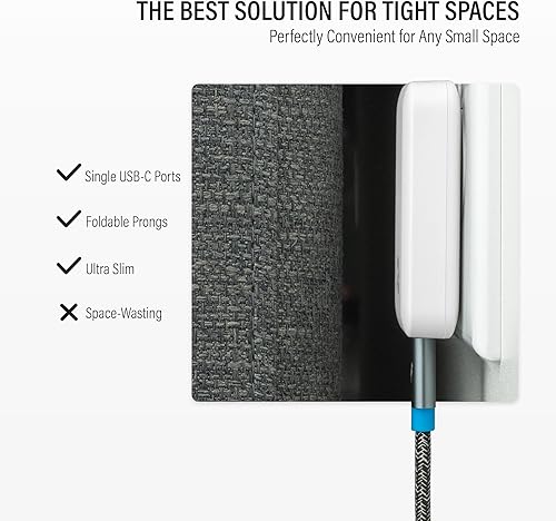 Miniatura 3 de Nimble Wally Cargador USB C ultra plano, 30 W, cargador de pared delgado listo para viajar, bloque de carga rápida, adaptador de corriente plegable