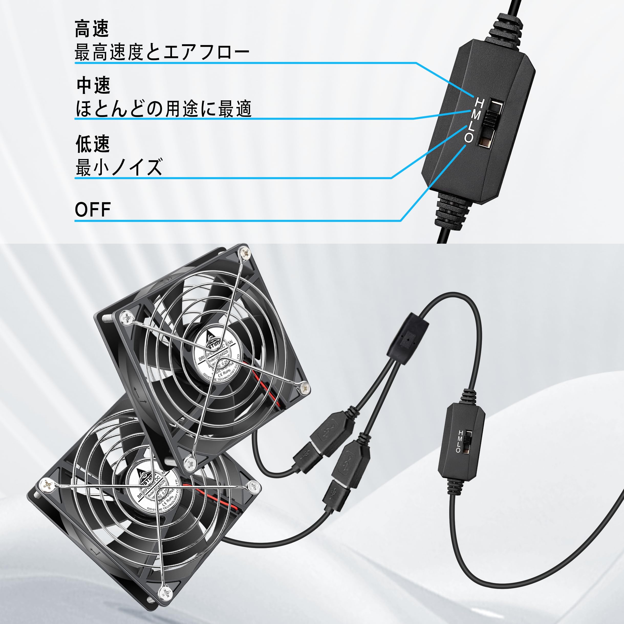 Amazon.co.jp: GDSTIME USBファン、2連 9225 92mm x 25mm 9cm DC