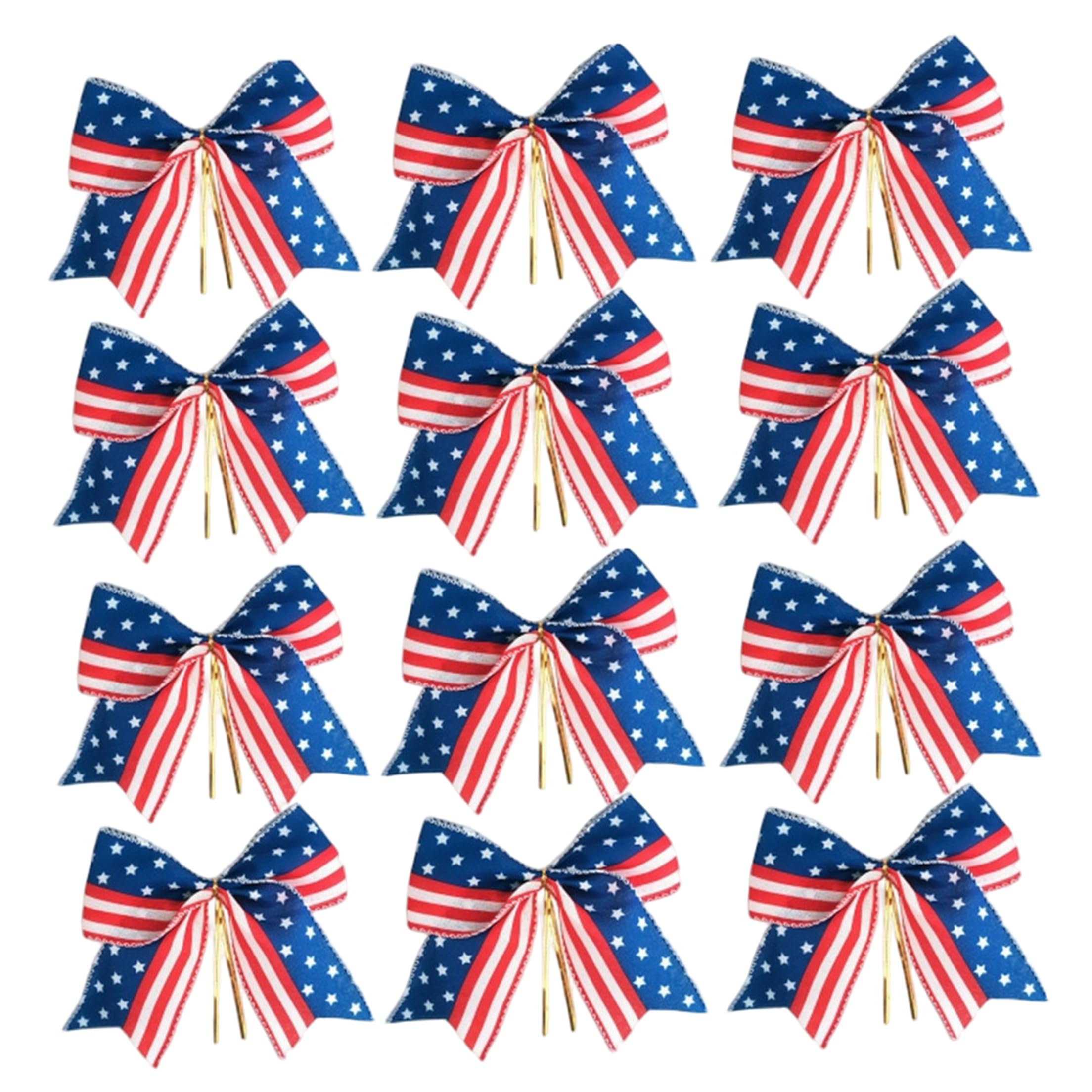 Tsawntd Patriotic Bows, 12PCS 4th of July Bows Structured Patriotic Decor Red White and Blue Bow for Indoor Outdoor, 6 Inch