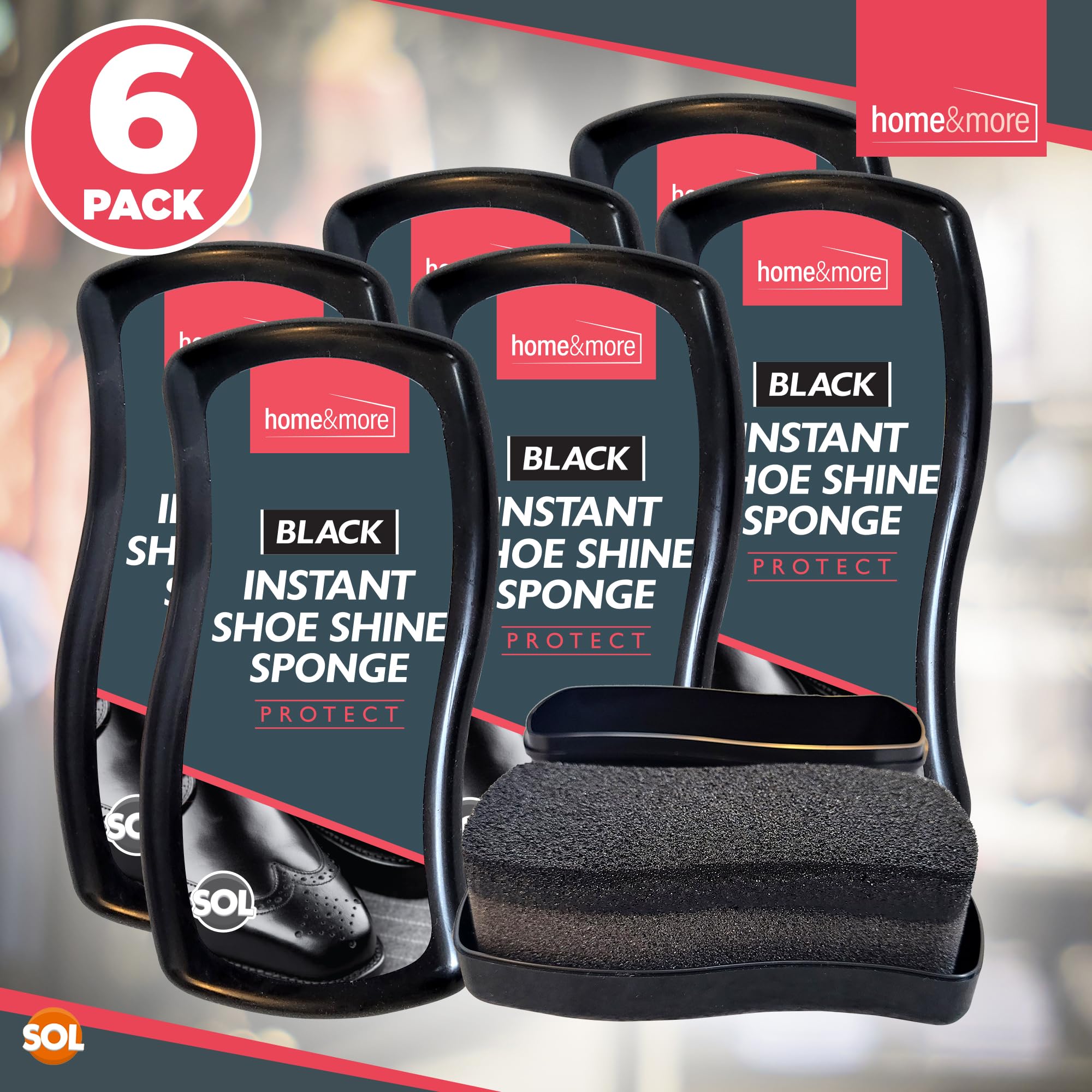 SOL Crosby Lot de 6 éponges de cirage instantanées Noir | Cirage à chaussures noir, cirage noir | Éponge Express Shine pour chaussures en vinyle et cuir noir | Brillance instantanée pour vinyle,