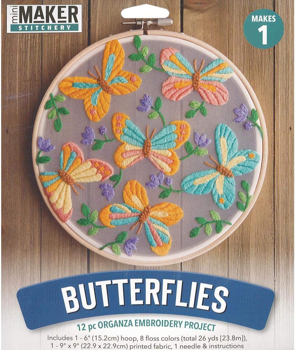Leisure Arts Embroidery Kit 6 Butterfly - cross stitch kits for beginners - embroidery kit for beginners - embroidery kits for adults - embroidery kits for adults