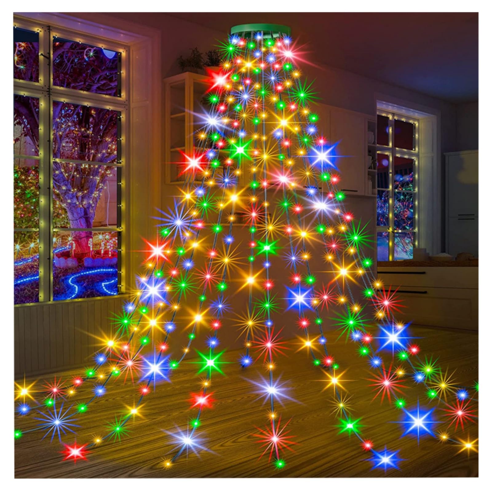 Christmas Tree Lights Indoor,200/280/300/400 LEDs Xmas Lights with Top Ring, 8 Modes & Remote Control,Waterproof String Lights for Party Decorations,USB Plug (Multi-Colour, 3M/400LEDs)