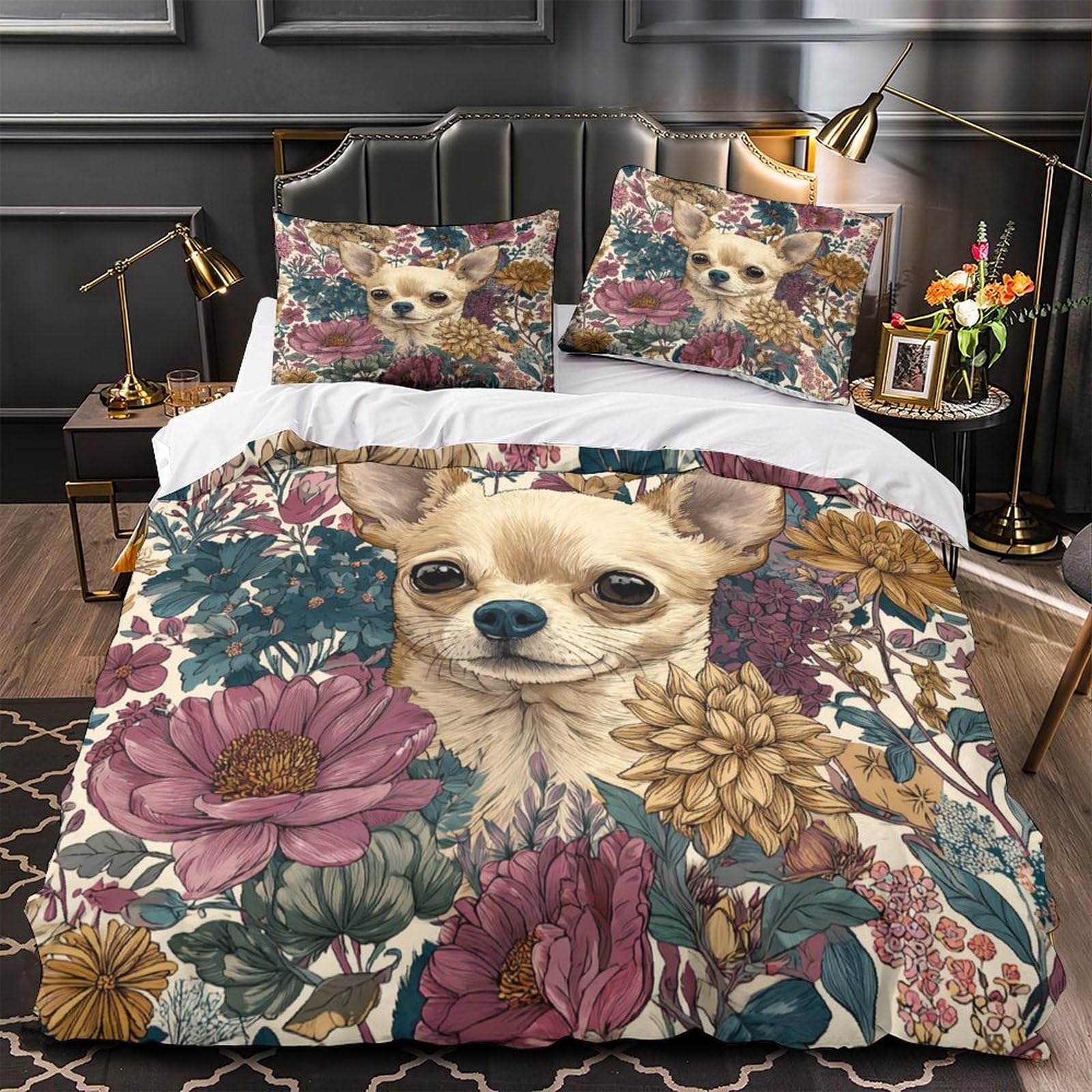 Housse de couette Chihuahua résistante avec fermeture éclair pour un lit double confortable