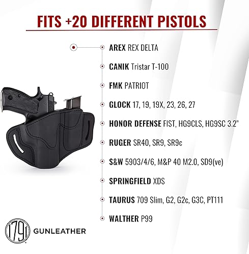 Miniatura 9 de 1791 GunLeather Combo de funda y bolsa Mag G19 – Funda de piel para cinturones – Compatible con Glock 19, 23, 26, 27, H&K VP40 y Springfield XDS