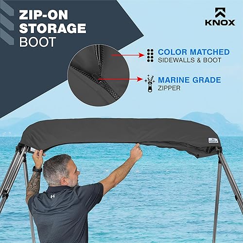 Miniatura 6 de Lona universal de repuesto Bimini de 3 arcos y paredes laterales desmontables con funda de almacenamiento, toldo de barco de grado marino 900D con