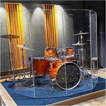 3.9ft 4.9ft 5.3ft High Drum Shield 5 Panels Clear Acrylic, Portable Folding Drum Cage for Church Sound Proof, Recording Studio/Concert Venue Drum Sound Barrier, with Base & Hinges1.6m/160cm/5.3ft Tal