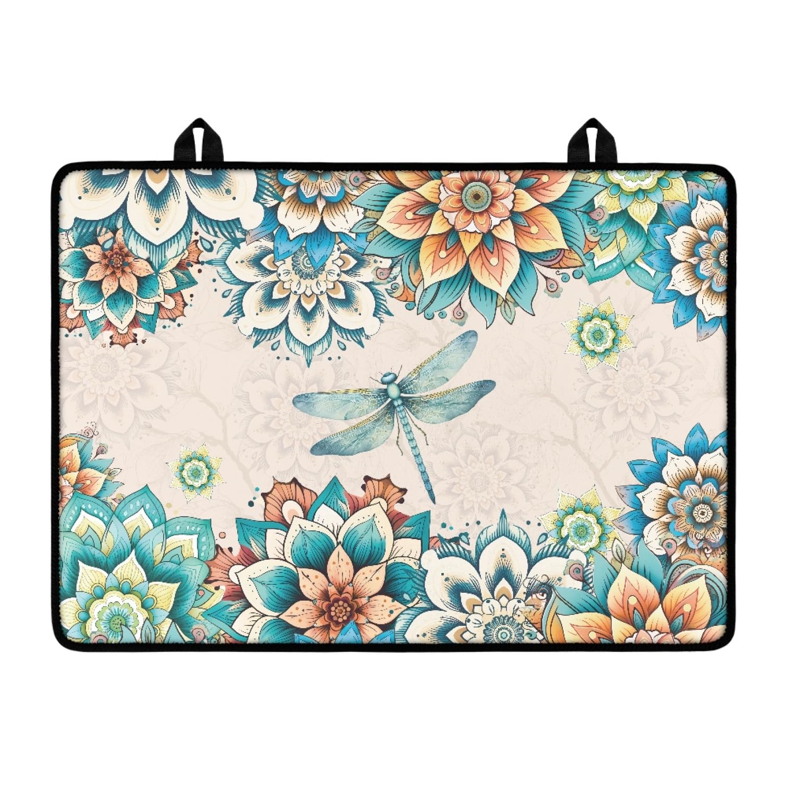 Boho Floral Dragonfly Stove Cover,Electric Stove Top Cover Protector,Heat Resistant Washer Dryer Top Protector,Waterproof Cooktop Cover,Foldable Mat for Easy Storage(29.18"x20.96")