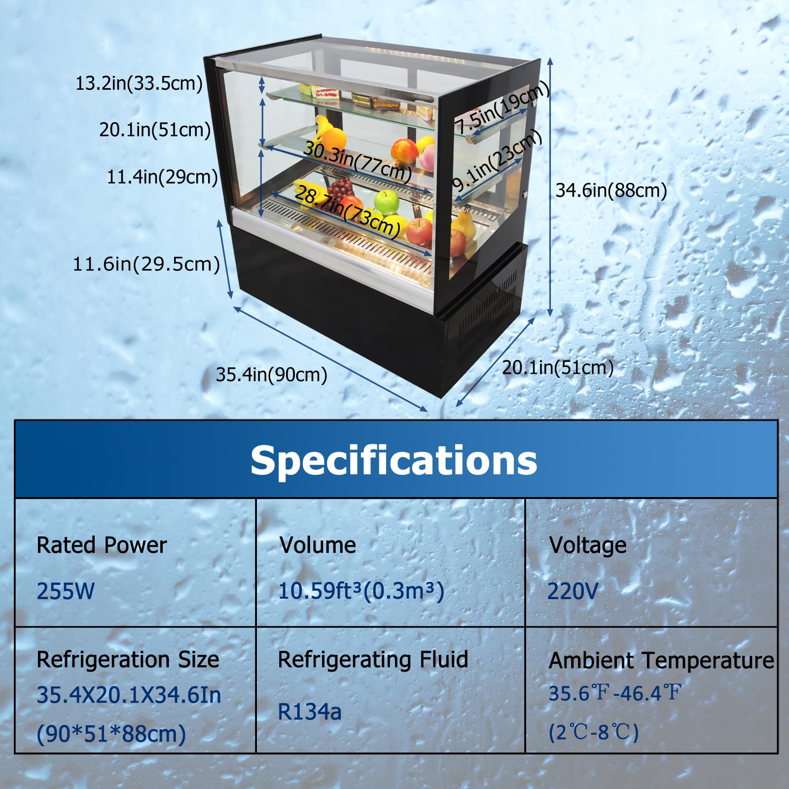WYDDDARY Countertop Display Refrigerators 220V Vertical Type Commercial Bakery Cabinet Display 3-Layer Cake Showcase 255W with Yellow LED Light Rear Sliding Door 300L