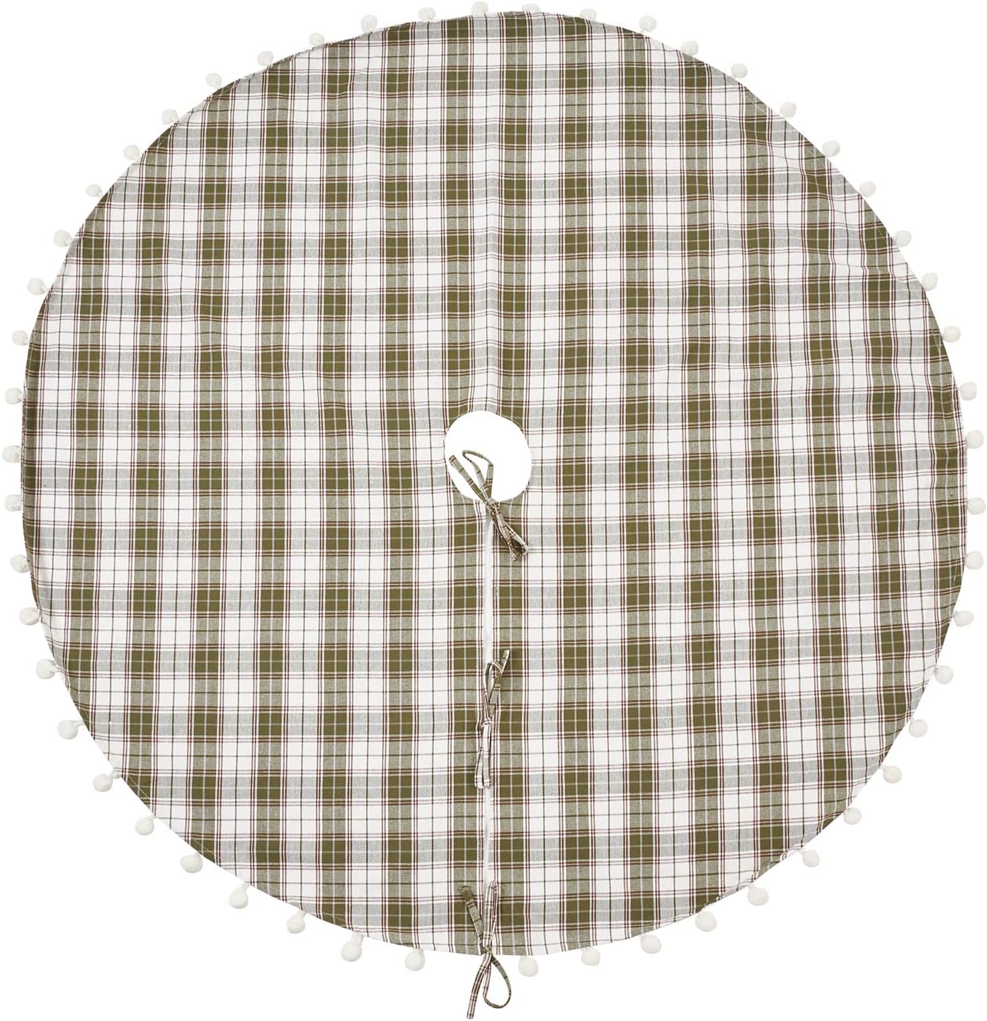 Fennco Styles Plaid Pom Pom Design 100% Pure Cotton Christmas Tree Skirt - Green 53" Round Holiday Tree Skirt for Home, Christmas Tree, Indoor Outdoor Decoration and Special Events