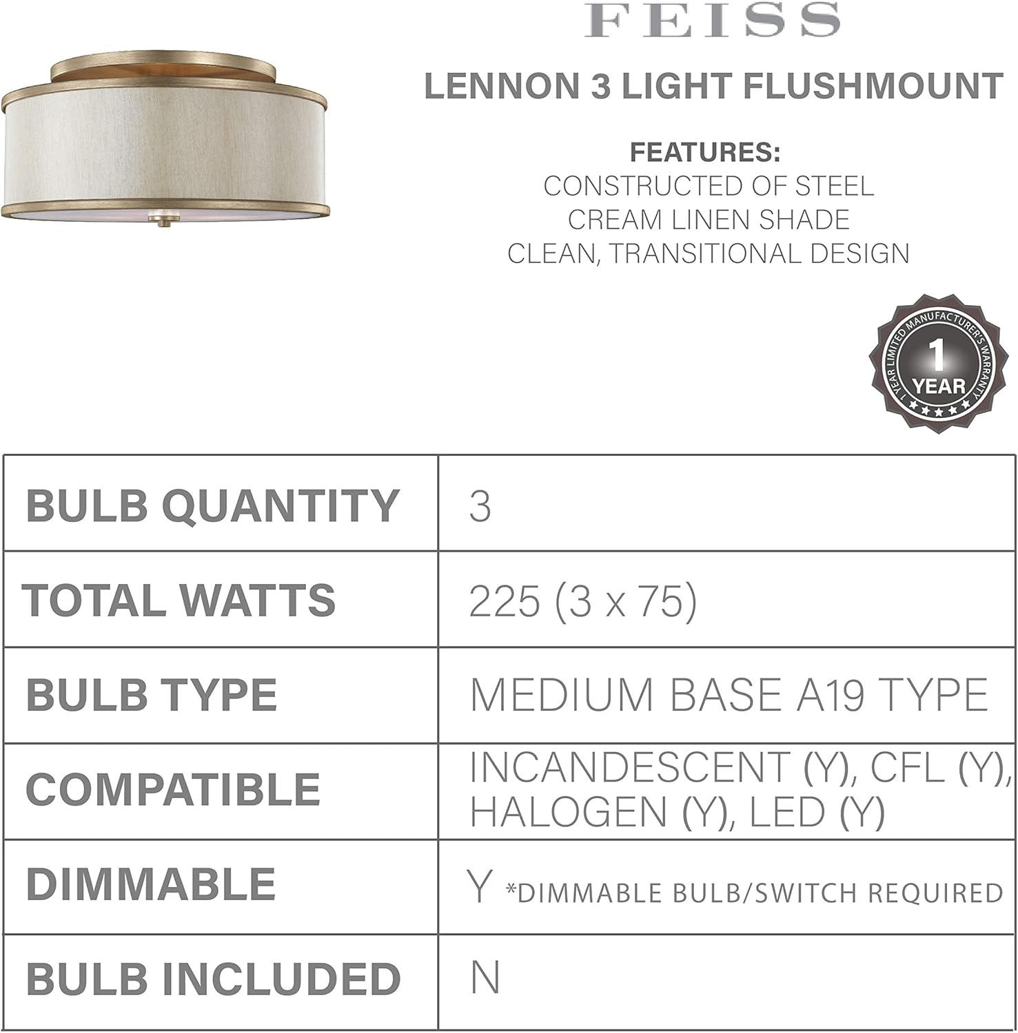 Bеѕt Dеаl Chеар 🛒 Feiss SF339SG Lennon Linen Shade Semi Flush Ceiling Lighting, Gold, 3-Light (20Dia x 10H) 225watts