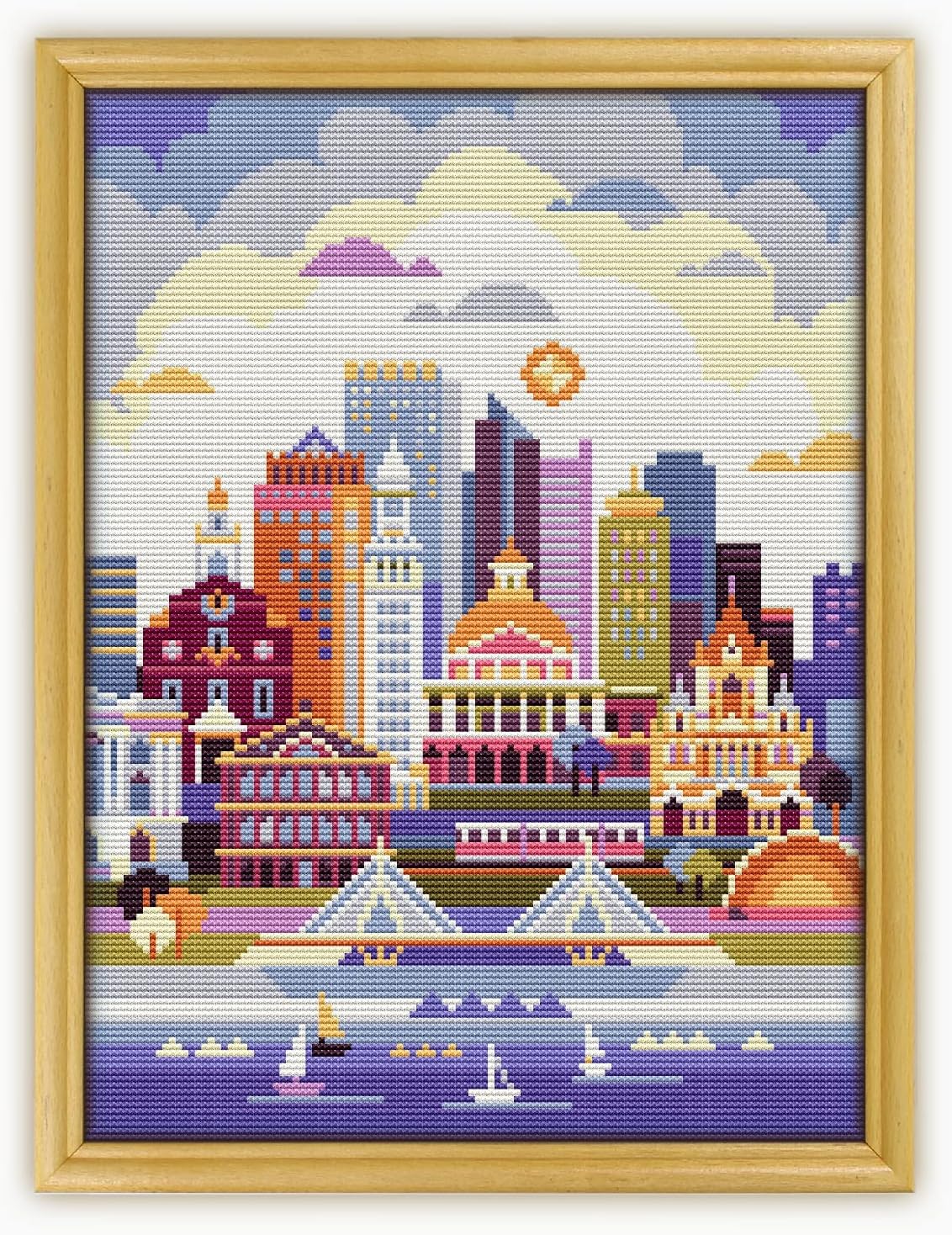 Boston USA CS084-2 - Counted Cross Stitch KIT#2 Prime. Set of Threads, Needles, AIDA Fabric, Needle Threader, Embroidery Clippers and Printed Color Pattern Inside.