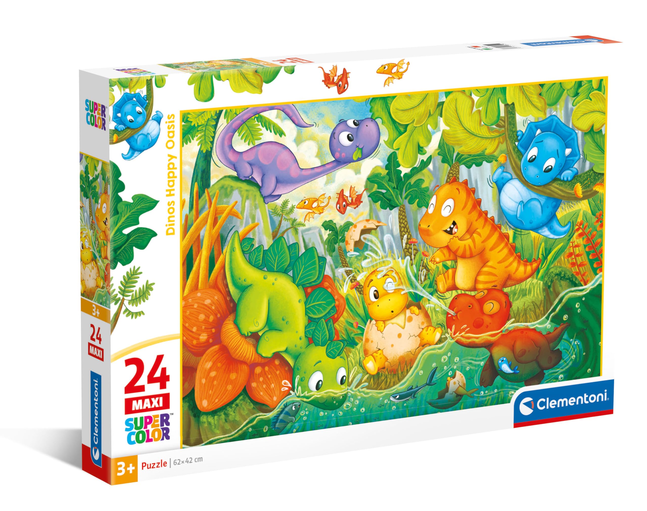 Clementoni Jigsaw Puzzle Dinos Happy Oasis 24 Maxi Pieces, Supercolor Puzzle For Children 3-5 Years, Cartoon, Dinosaurs