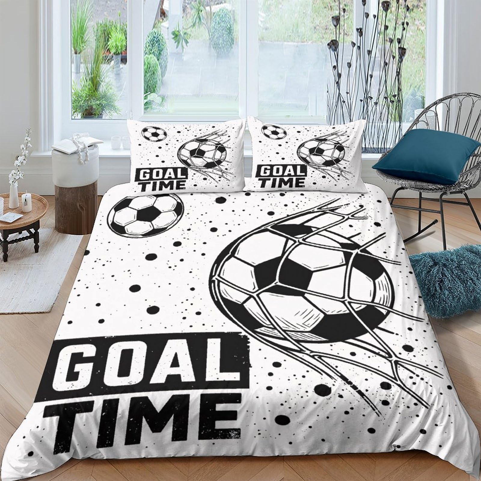 Ctjqhvkz Style-4 3D Printed Football Goal Time Fitted Sheet Microfiber Black White Soccer Mattress Cover For Bedroom Dorm Decor Single（135X200cm）