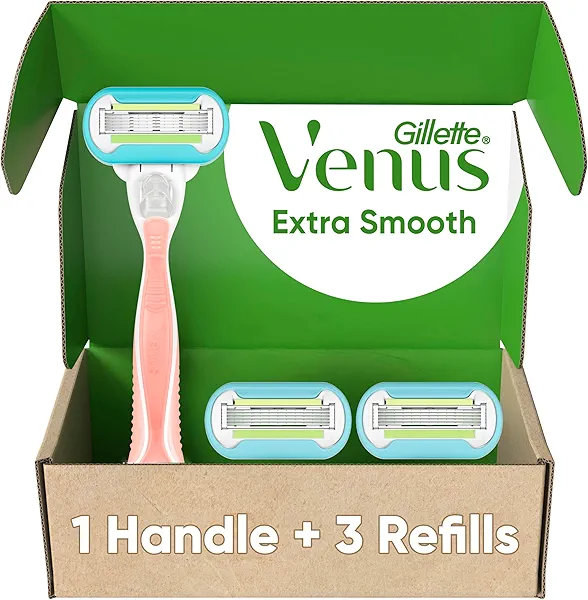 Gillette Venus Extra Smooth Pink Women's Razor, Pivoting Razor Head, 5 Blades for an Extra Smooth Shave, Handle + 3 Blade Refills