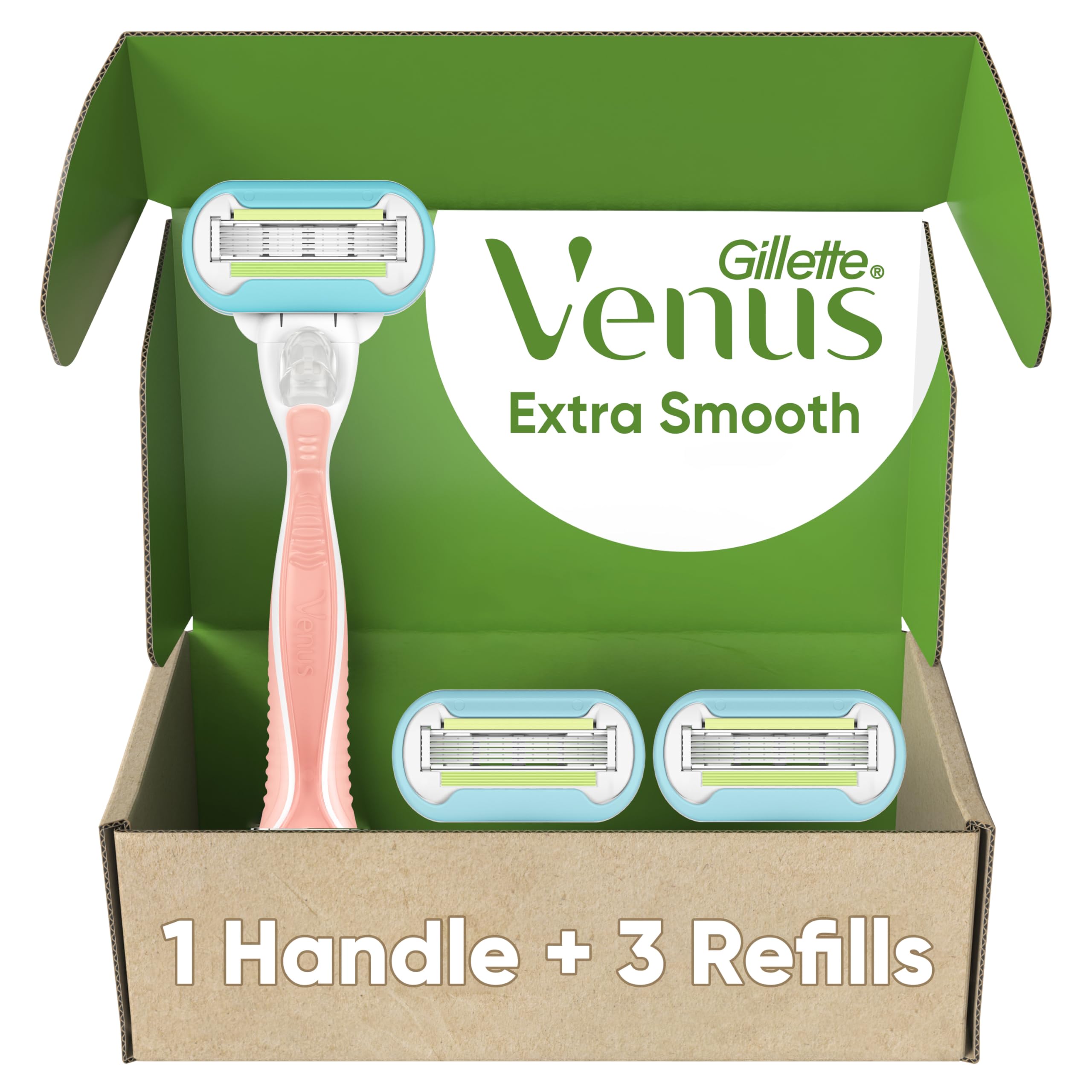 Gillette Venus Extra Smooth Pink Women's Razor Handle + 3 Blade Refills
