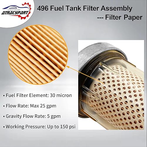 Miniatura 6 de Conjunto de filtro de tanque de combustible 496 Reemplazo para gasolina y agua diésel separada 30 micrones máx. 25gpm 150psi con zinc 1 "NPT tapa
