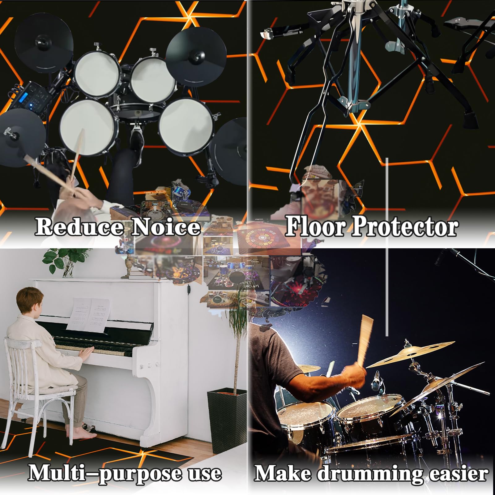 Dywan perkusyjny, dywan do izolacji akustycznej, profesjonalny prostokątny elektroniczny zestaw perkusyjny jazzowy, do bębna basowego, werbla, perkusji i innych instrumentów, dywan 140 x 100 cm