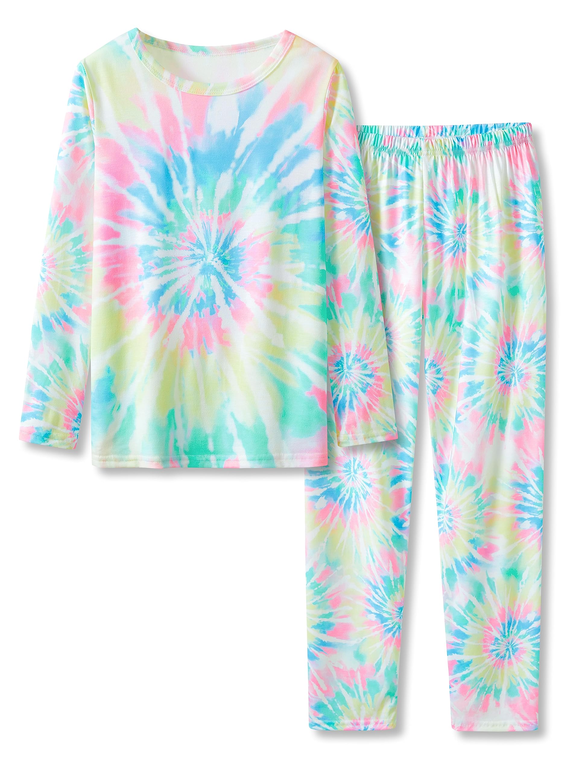 Topgal Little & Big Girls Long Sleeves & Pants Tie Dye Tropical Flowers Leaves Pajamas Kids PJ Set Sleepwear Size 6-18
