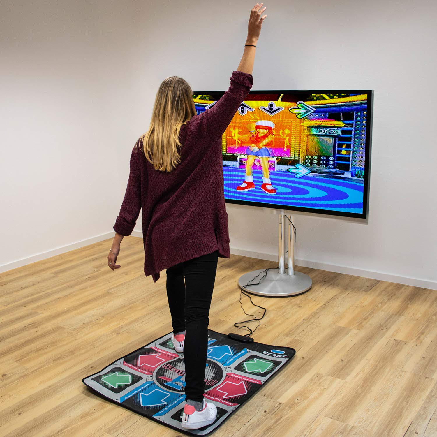 Mad Monkey Tanzmatte mit TV Anschluss & HDMI Konverter, Dance Game mit 110 Songs & 9 Leveln, 2 Spieler Modus, rutschfeste Musik Spielmatte für Kinder & Erwachsene, Arcade Tanzspiel