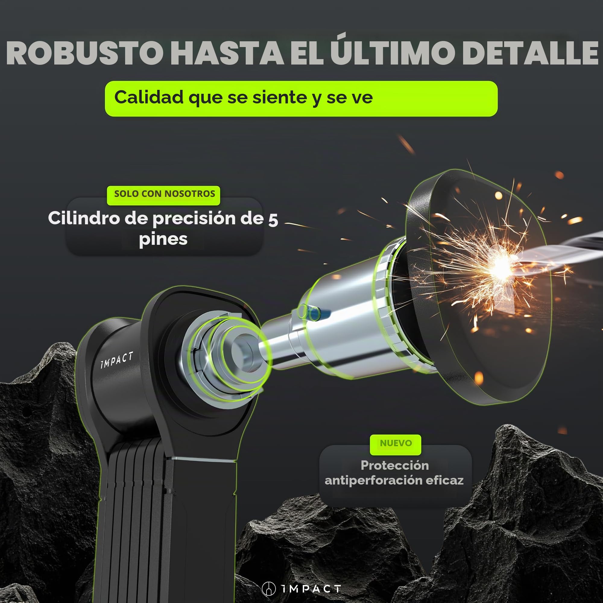 IMPACT FlexLock 15 - Candado plegable premium para bicicleta [alta seguridad] – Práctico candado para bicicleta con nivel de seguridad de 15 a 120 cm – Resistente candado para bicicleta soporta hasta