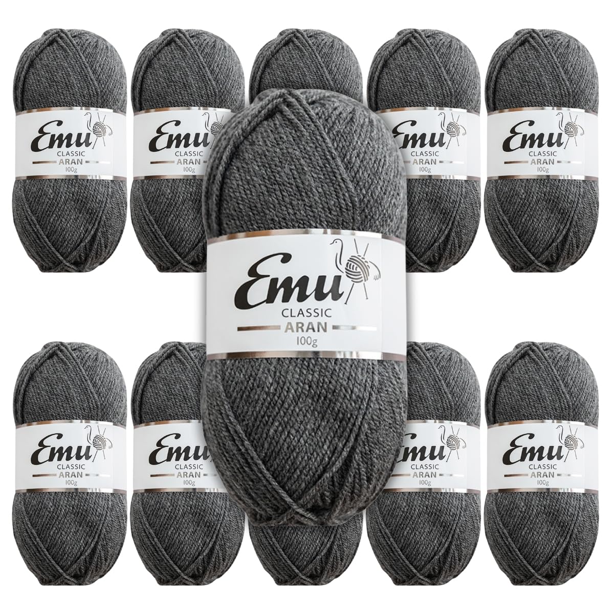 Emu Classic Aran Acrylic Yarn 100g Balls 210m, Pack of 10, Flint - 122 — image 1