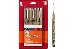 SAKURA Pigma Micron Fineliner Pens, 003 Micron Pen 6-Pack for Artists