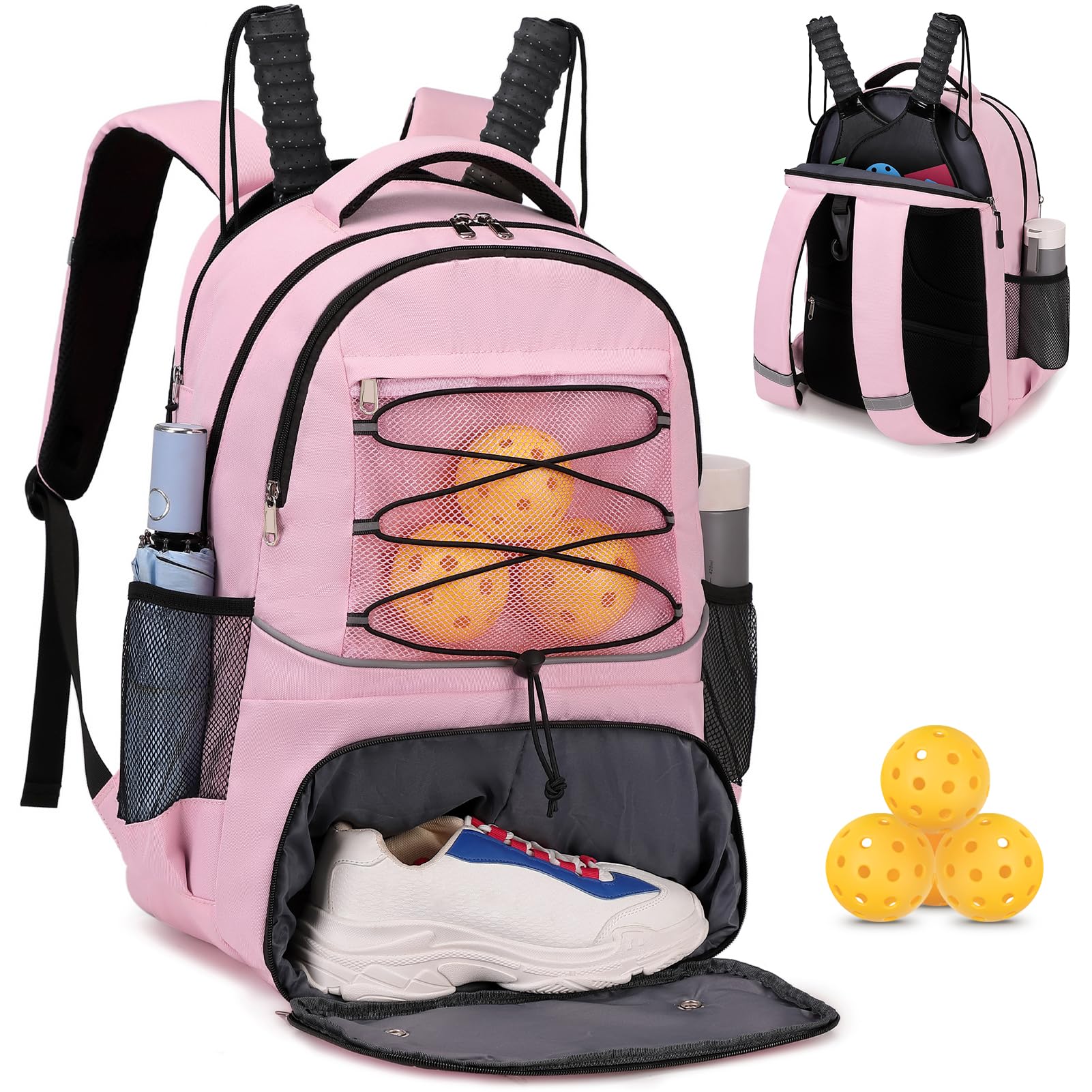 Bevalsa Pickleball Bag for Women Men Teens, Tennis Bag with Shoe Compartment, Multifunctional Sports Padel Racket Bag Badminton Backpack Fits 4