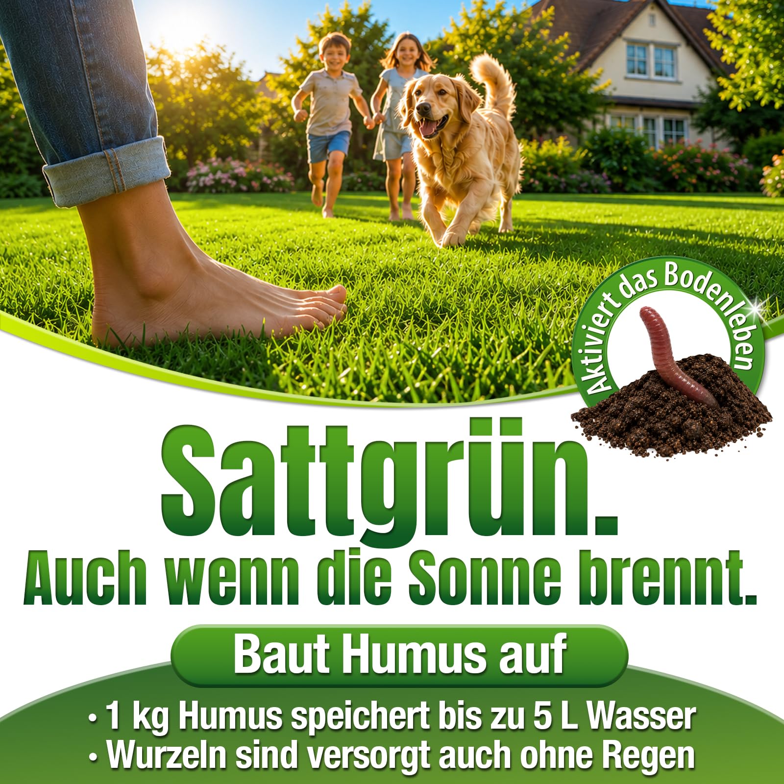 Bio Rasendünger Natur Aktiv - schneller Humusaufbau, starke Langzeitwirkung, aktiviert müde und ausgelaugte Böden, heilt Rasenlücken, kein Rasenfilz - Premium Rasen Dünger (30,3kg)