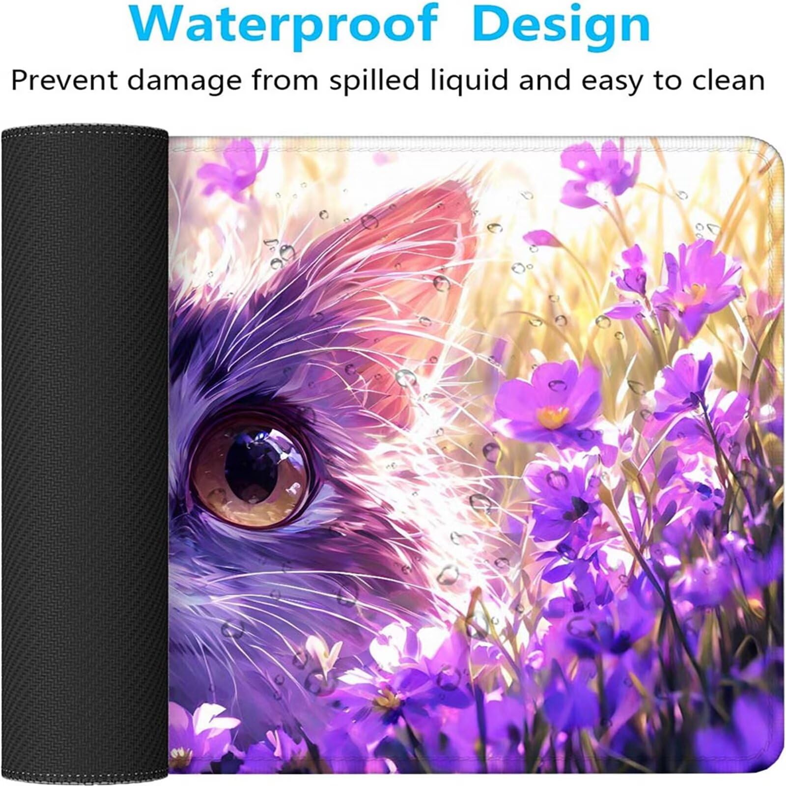 Alfombrilla Ratón Gato Flor Alfombrilla Ratón XXL 1400x600x3mm Mouse Pad Resiste Salpicaduras, Extendida de Gran Tamaño con Bordes Cosidos, Mejora Precisión y Velocidad, Antideslizante, Duradera y-347