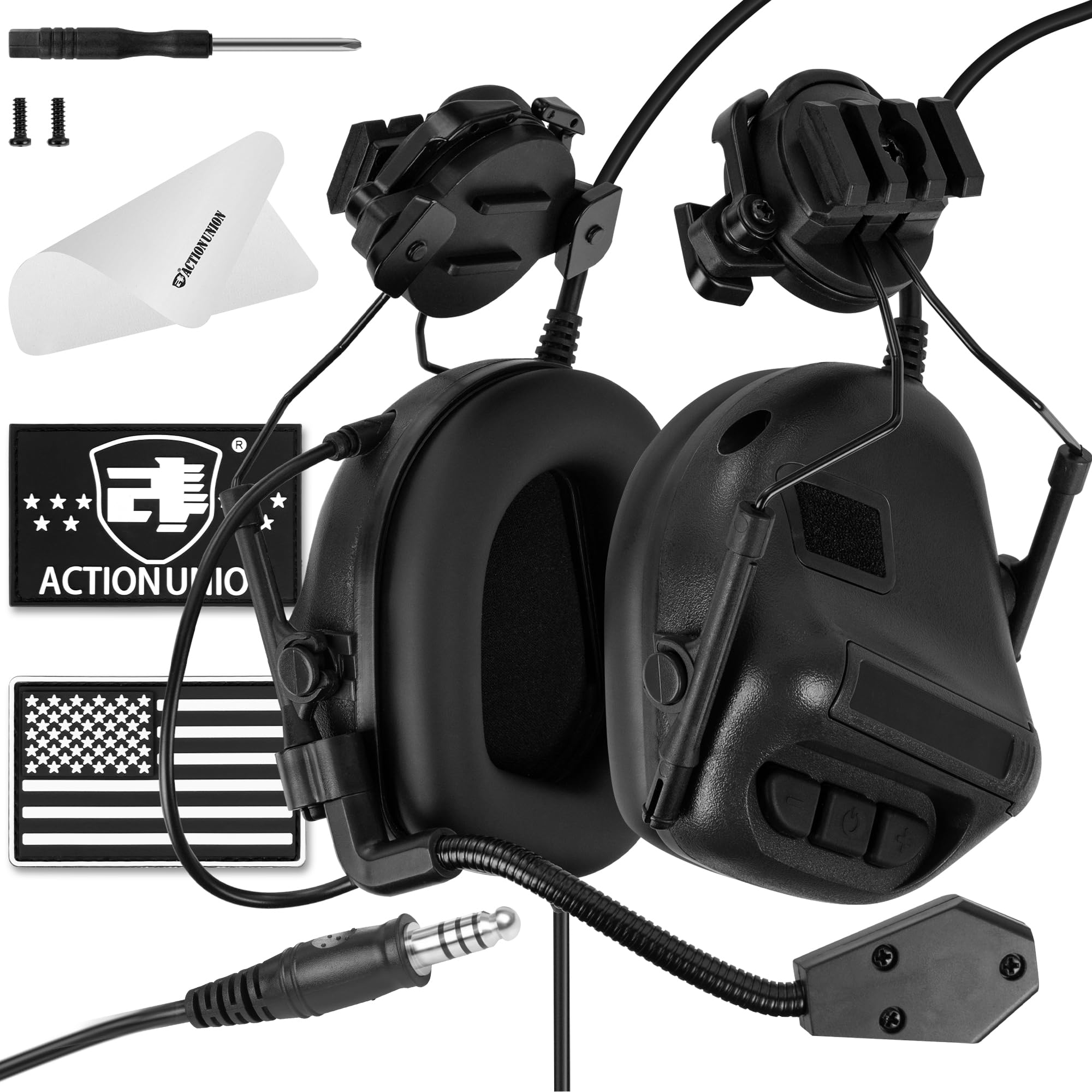 ACTIONUNION Tactical Headset Pro with Active Noise Canceling for Airsoft Fast Helmet (Black)