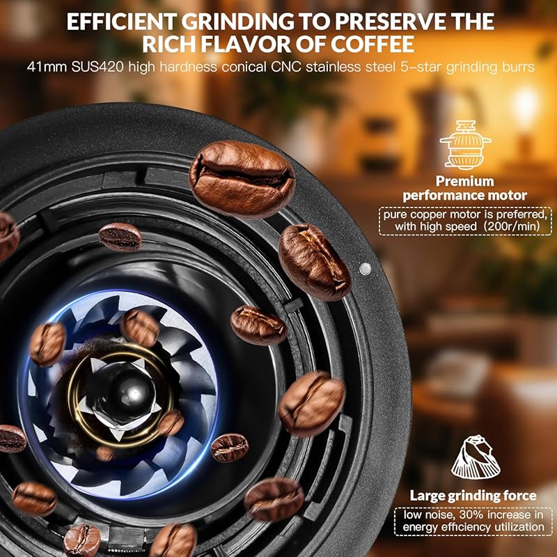 Coffee Grinder, Rechargeable Cordless Stainless Steel Conical Burr Coffee Bean Grinder with Air Blower, 60 Grind Settings, Anti-Static, Compact & Quiet for Home,Office, Camping Use, Black large01