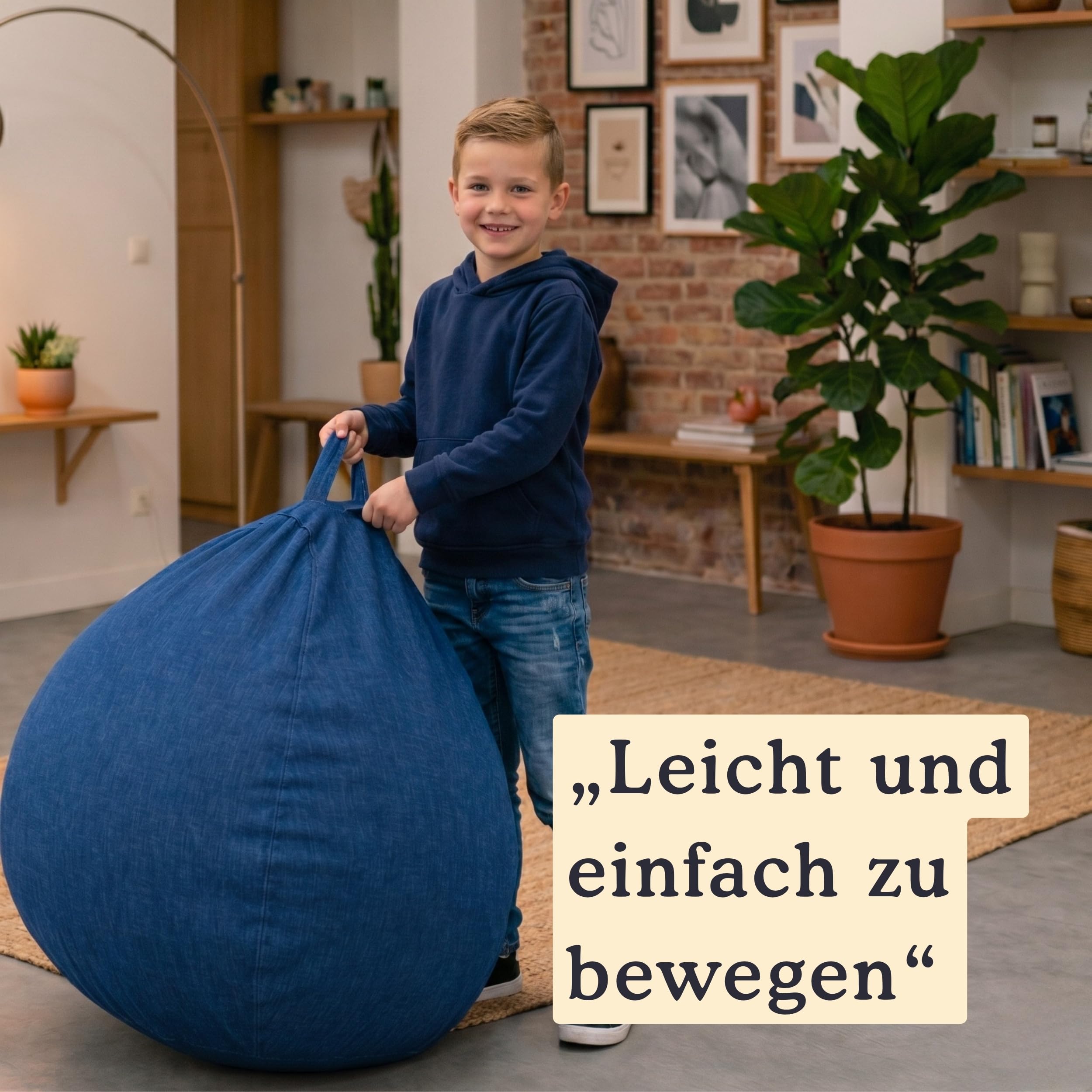 bananair - Sitzsack Kinder - Weich & Bequem, Maschinenwaschbarer Bezug, Leicht Transportierbar - Gaming Sitzsack mit Füllung, Bean Bag Chair XXL (80x70 cm, Blau)