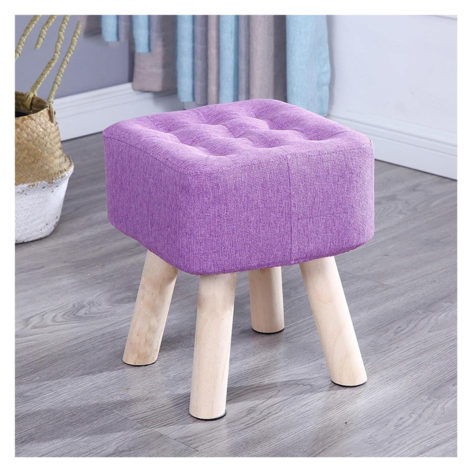 Poufs pour le salon et la chambre : repose-pieds en lin lavable violet 29x29