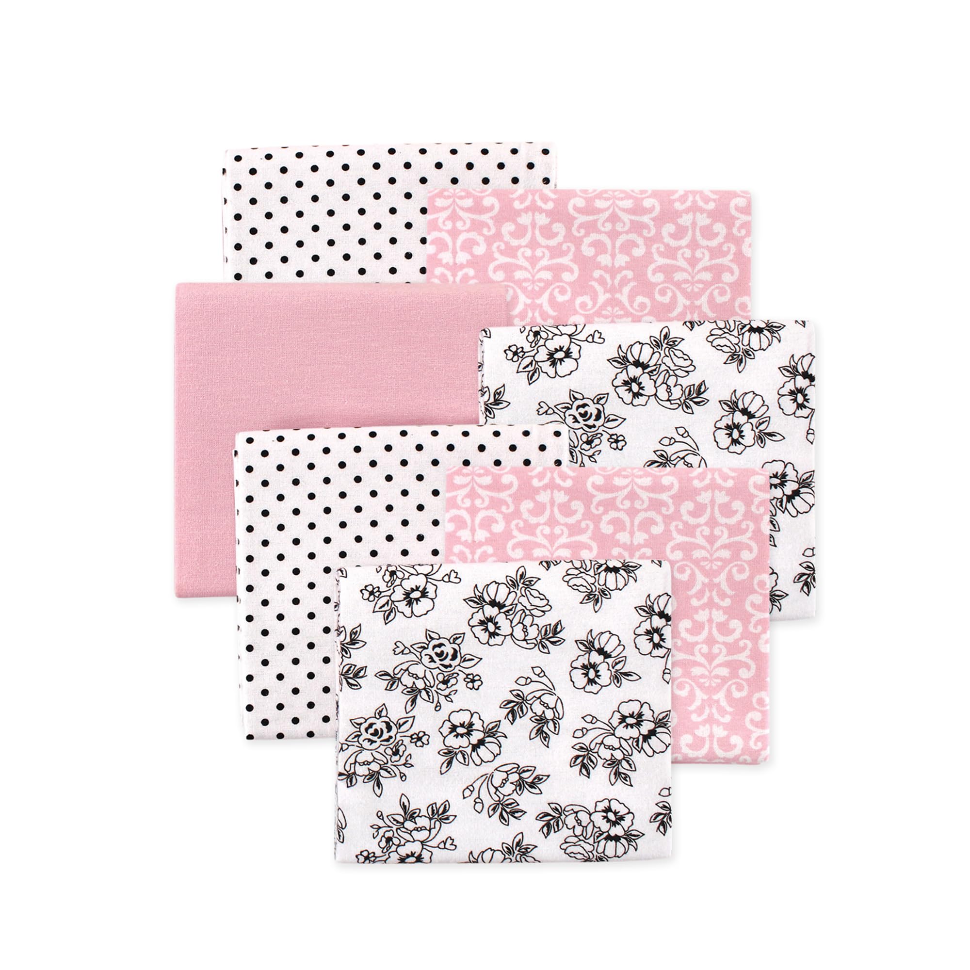 Little Treasure Hudson Baby Cotton Poly Flannel Receiving Blankets Multipack, Pink Toile, 30x30 inches