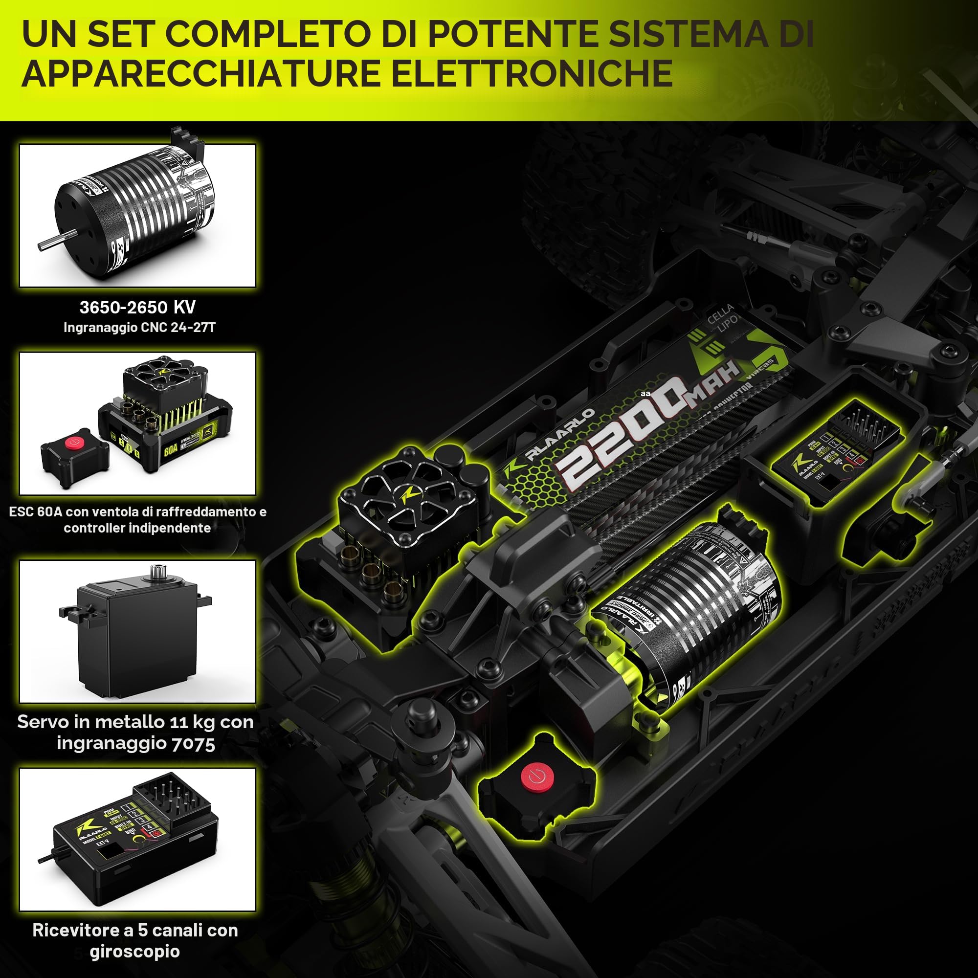 RIAARIO Auto RC Mini 1:10 Senza Spazzole RC per Adulti Max 50 km/h Tutti i Terreni Hobby Camion Elettrici Fuoristrada Monster Truck 4WD Telecomando Auto Camion Impermeabile con Fibra di Carbonio