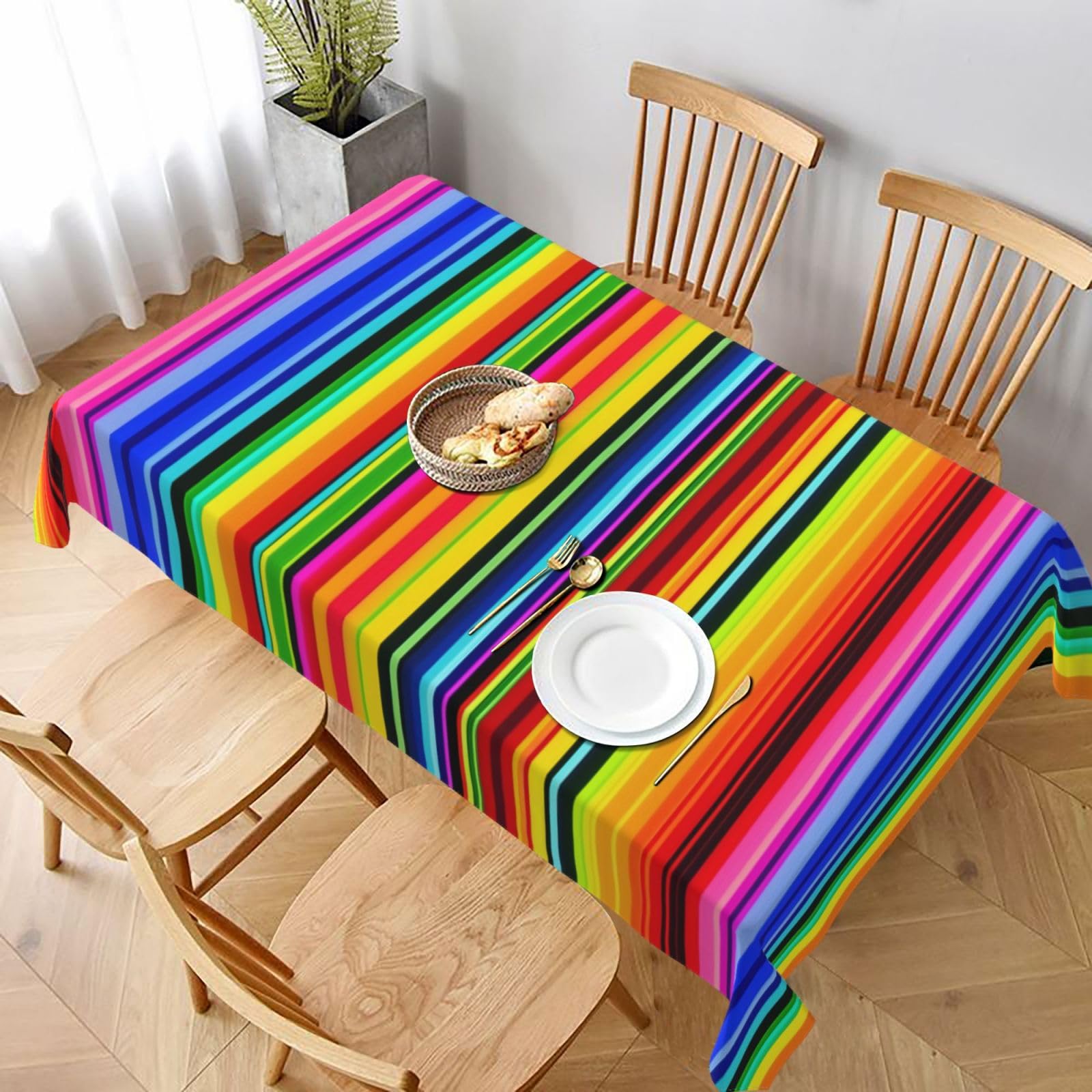 WPKJU Colorful Mexican Stripes Printed Tablecloth 60x90 in Water Resistant Table Cover Washable Rectangle Table Cloth for Dining Tables