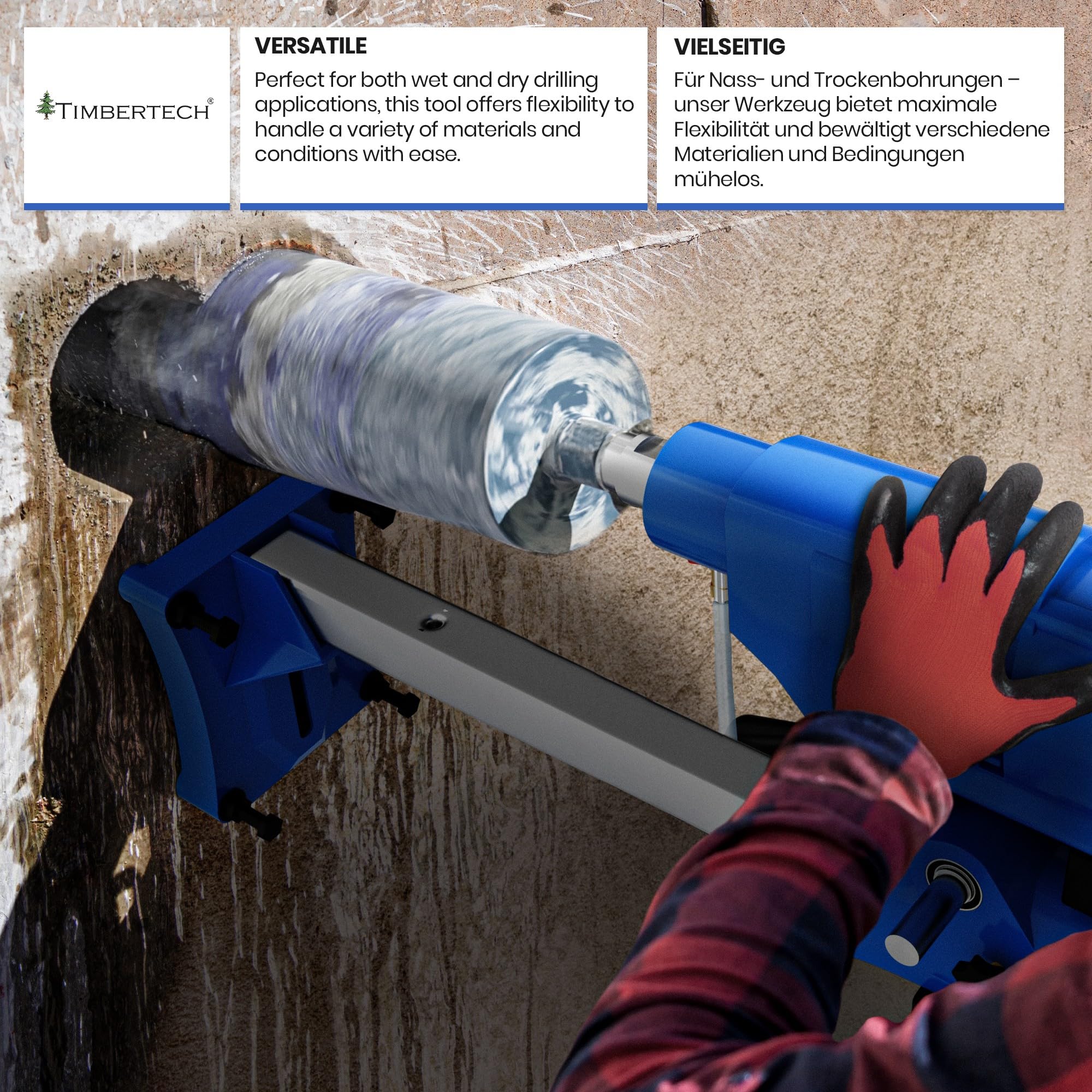 TIMBERTECH® Kernbohrgerät - mit Ständer, Ø Bohrung: ca. 15-205 mm, 3900 W, 580 U/min geeignet für Diamantbohrkronen - Kernbohrer, Kernbohrmaschine, Bohrmaschine für Nass und Trocken