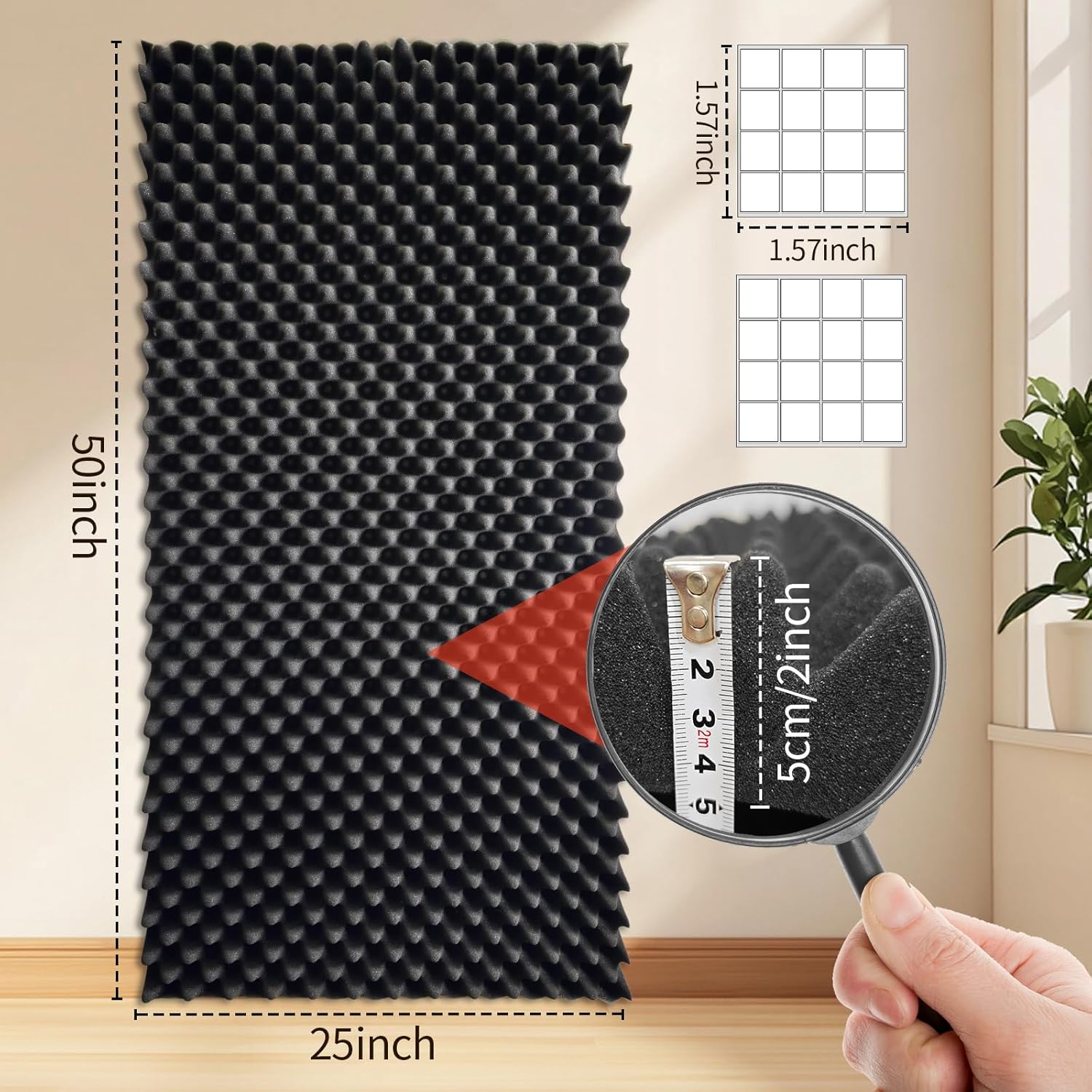 4 Pack Sound Proof Foam Panels 50x25x2 Acoustic Foam Panels Egg Crate Foam for Walls Soundproof Studio Noise Thermal Insulation Soundproofing Waterproof with Adhesive Stickers