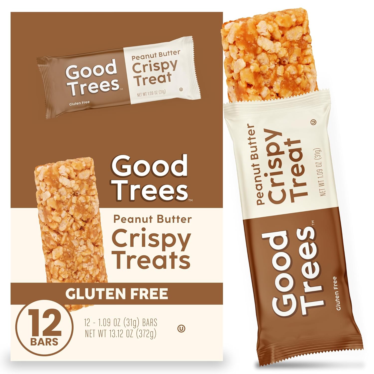 Good trees Rice Crispy Treats, Gluten-Free Snack Bars with Peanut Butter 12 Count